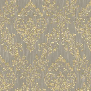 Bricoflor Edle Tapete Grau Gold Vlies Textiltapete mit Metallic Glitzer Ornament Textil Vliestapete mit Barock Muster für Wohnzimmer und Esszimmer