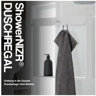 showernizr Duschregal Arctic White - Duschablage ohne Bohren für Duschwand zum Hängen aus Edelstahl mit 4 Haken