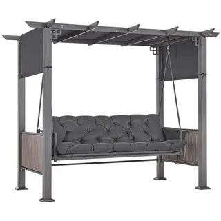 MCombo Hollywoodschaukel M MCombo Pergola Hollywoodschaukel mit Liegefunktion 4067, 3-Sitzer, Gartenpavillon, mit Ausziehbarem Sonnendach, Extradickem Sitzkissen grau