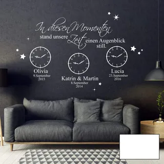Wandtattoo " In diesen Momenten stand unsere Zeit einen Augenblick still " mit Wunschdaten M2443 - ausgewählte Farbe: *weiß* ausgewählte Größe: *M - 61cm hoch x 100cm breit*