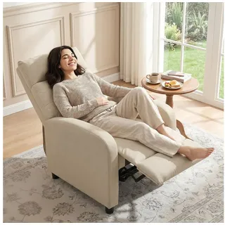 HOMCOM Relaxsessel Gepolstert Liegesessel (Set, 1-St., 1), Mit 155° Liegefunktion und hochwertiger Polsterung beige