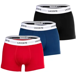 LACOSTE Herren Boxershorts, 3er Pack - Trunks, Cotton Stretch, Logobund Rot/Blau/Schwarz S