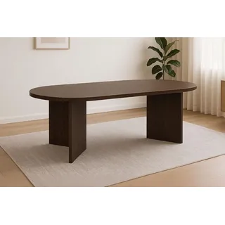 Esszimmertisch Ovi | 204 x 90 cm | Holz Nussbaum-Optik | Tischplatte 40mm | Tischbeine in V-Form | ovaler Esstisch mit geraden Kanten | Holztisch E... - Braun