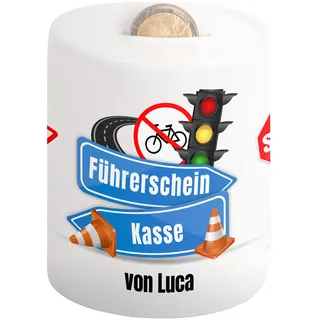 True Statements Spardose Führerschein personalisiert – Führerschein-Kasse Sparbüchse aus Keramik Geschenk Geldgeschenk für Jugendliche Mädchen Jungen