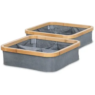 osoltus Badaccessoire-Set osoltus 2x Regal Box Badezimmer Nelson Bambus Aufbewahrungskorb Grau