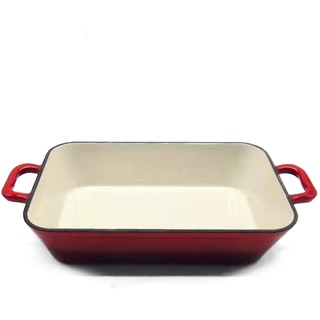 FireRocket Bräter 33.4 x 22.2cm ca. 5 Liter Gusseisen Auflaufform Induktion Weiß-Rot Rechteckig Emailliert Lasagneform