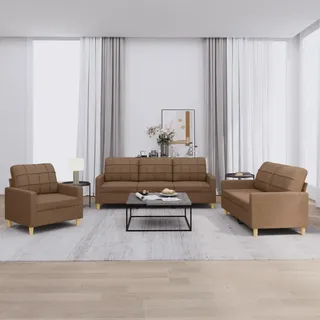IKAYAA Sofagarnitur - 3-Sitzer + 2-Sitzer + Sessel, Couch Set mit Kissen in Stoff-Braun