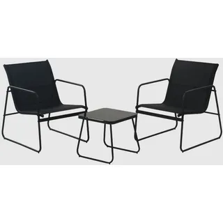 Balkonmöbel Set Schwarz 3-teilig mit Tisch & 2 Sesseln Lounge Sitzgruppe für Balkon & Terrasse