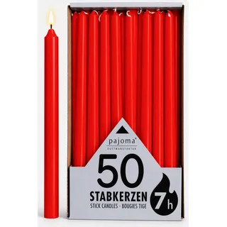 pajoma® Stabkerzen Rot - 50 Stück | Höhe 25 cm, Ø 2 cm | Brenndauer ca. 7 Std. | Vielseitig als Tisch-, Deko-, Weihnachtskerze & für Gastro-Events