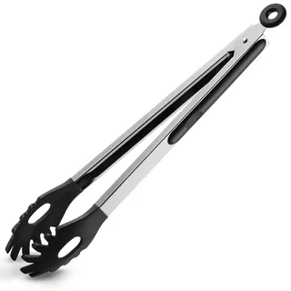 Nudelzange, 315°C Hitzebeständige 30,5cm Spaghettizange Küchenzange | Kochzange mit Zähnen Grillzange zum Servieren von Lebensmitteln, für Kochen,Spaghetti-Nudeln,Salat,Grillen (30.5cm-Schwarz)