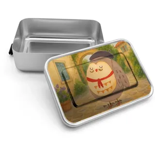 Mr. & Mrs. Panda Butterdose Eule Frankreich Design, Lunchbox, Weiß, Eulen, Lunchbox, Französisch, Premium Aluminium, (Packung), Metall Brotdose Vesperbox Pausenbox weiß