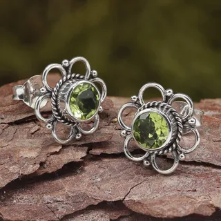 Drachensilber Peridot Ohrstecker Steinschmuck (Paar) 925 Silber - Silber;Grün