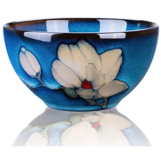 Goodwei Teeschale Matcha-Schale aus Keramik "Magnolie" mit handbemaltem Motiv, 210 ml, 1-tlg., Keramik blau