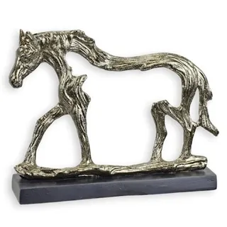 Casa Padrino Luxus Aluminium Deko Skulptur Pferd Silber / Grau 27,8 x 6,5 x H. 21,2 cm - Aluminium Deko Figur mit Holzsockel - Wohnzimmer Deko - Schreibtisch Deko