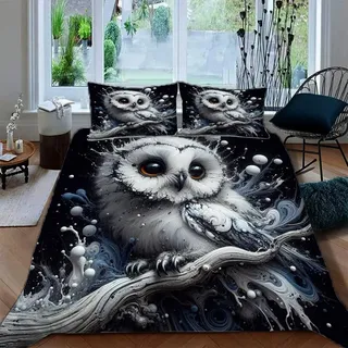 Zbeiba Bettwäsche 135x200cm Eule Bettbezug und 2 Kissenbezug 80x80cm 3 teilig,#7,3D Drucken Bettbezug Mit Reißverschluss