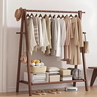 Cutfouwe Holz Kleiderständer Garderobe, große Faltbare hängende Kleidung, Stand Kleiderständer mit Lagerung Regal, Kleidung Lagerung, Home Organisation, natürliche Buche,47"
