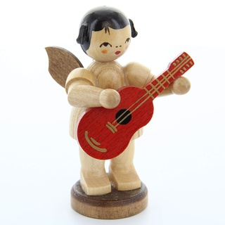 Engel mit Gitarre - natur - stehend - 9,5cm / Weihnachtsengel - Original Erzgebirge Engel -Kunstgewerbe Uhlig