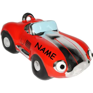 alles-meine.de GmbH Spardose - Oldtimer/Rennwagen/Auto - ROT - incl. Name - mit Schloß - stabile Sparbüchse aus Porzellan/Keramik - Fahrzeug Sparschwein lustig Führersc..