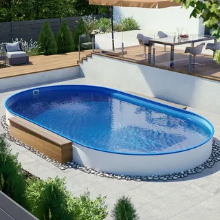 Ovalpool 3,00 x 4,90m, 1,20m tief | Folie blau 0,8mm | Stahlwand | Gartenpool