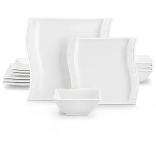 MALACASA Geschirr-Set Tafelservice FLORA für 6/4 Personen Marmor Geschirrset (12-tlg), 4 Personen, Porzellan weiß