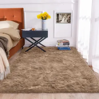 ORINOVA Fellteppich Beige 150x215 cm Teppich Kunstfell Flauschig Schlafzimmer Wohnzimmer Weich Kuschelteppich Waschbar