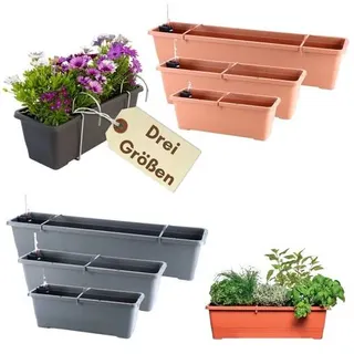 Blumenkasten Fensterbank Außen Blumenkasten Balkongeländer Balkonkasten mit Wasserspeicher Metall Halterung Pflanzkasten Outdoor 80 cm terrakotta