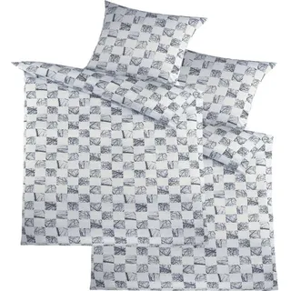 KH-Haushaltshandel 4-TLG. Seersucker Bettwäsche 2X (135x200 +80x80cm), weiß grau schwarz, kariert, bügelfrei (W415452)