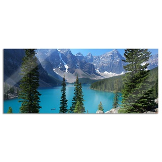 Pixxprint Glasbild Moraine Lake kanadische Berge, Moraine Lake kanadische Berge (1 St), Glasbild aus Echtglas, inkl. Aufhängungen und Abstandshalter blau