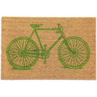 Relaxdays Fußmatte Fahrrad, aus Kokosfaser, rutschfeste Türmatte, HxBxT: 1,5 x 60 x 40 cm, Schmutzfangmatte, Natur/grün