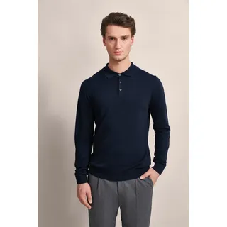 Bugatti Langarm-Poloshirt in moderner Optik blau M