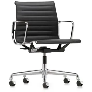 Vitra Bürodrehsessel Alu-Chair Leder Premium F schwarz, Designer Charles & Ray Eames, 58x83-95x56-65 cm