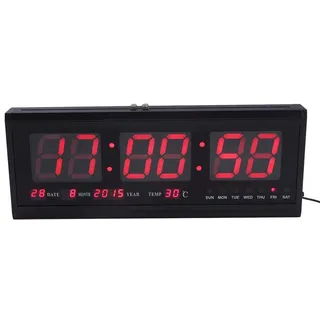 Ausla Digitale Wanduhr, große Uhr, Batterie, Timer, Wand, LED, Riesen-Digital, mit Kalendertemperatur (rot)