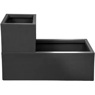 ONDIS24 Blumentopf Pflanzkübel rechteckig Vulkan Blumenkasten, mit Wasserspeicher Blumenkübel Basalt 57L+21L schwarz