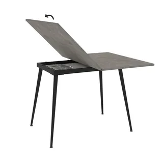 Hela Tische, Esstisch Klapptisch Beja, Dekor Beton dunkel mit Staufach, Rundrohr Füße konisch mit Arretierung, Maß 60-120 x 90cm