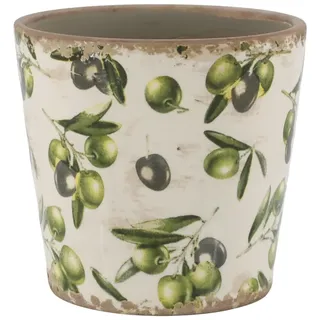 Chic Antique Übertopf Olive mit Olivenmuster, H13/Ø 14 cm grün