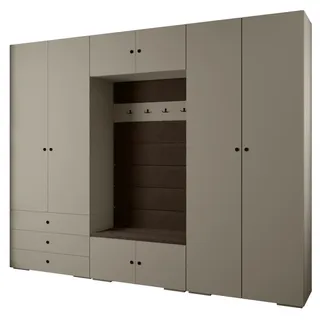 Abiks Möbel Garderoben-Set, Kaschmir, Braun, Schwarz, Holz, Nachbildung, 2-Sitzer, 14 Fächer, 300x236.7x47 cm, Garderobe, Garderoben-Sets & Serien, Garderoben-Sets