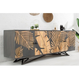 riess-ambiente Sideboard TROPICAL 160cm natur / grau, Massivholz · Florales Design · Handarbeit · Wohnzimmer braun