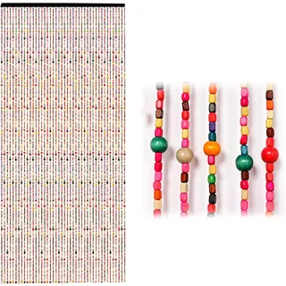 Aisny Türvorhang, 90x200cm Perlenvorhang Balkontür 41 Stränge Bambusvorhang Balkontür Insektenschutz Bunt Bohemian Stil Handwerk Perlenvorhang Türvorhang für Fenster Eingang Badezimmer