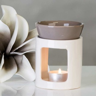 Duftlampe Aromabrenner DUO aus Keramik · weiß/grau Höhe 11 cm · Ø 8,5 cm