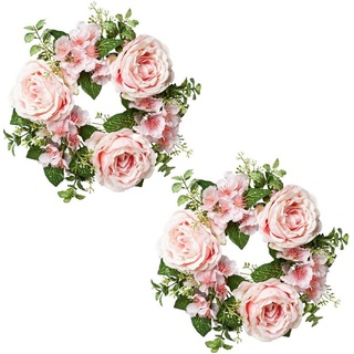 Kunstblume Kerzenring Rosen und Blüten Rose, Creativ green, Höhe 5 cm, im 2er Set rosa