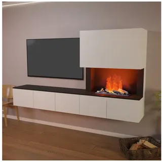 GLOW FIRE Elektrokamin CW5 Links Wasserdampf Kamin- Wohnwand mit Kamin, Sideboard mit Kamin, Wasserdampfkamin mit 3D Feuer und Knisterfunktion schwarz|weiß