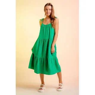 BlauWave Strandkleid Sommer Spaghetti Träger Kleid Ärmellos Rückenfrei Rüschen Saum kleid (1-tlg) grün XL