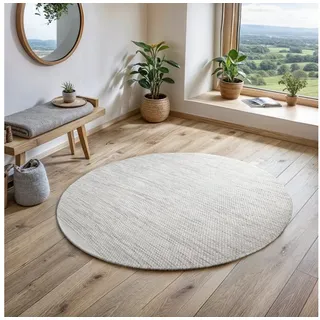 OTTO home Wollteppich Wolltraum Passion, rund, Höhe: 10 mm, Wendeteppich, handgewebt, melierte Optik, reine Wolle, Wohnzimmer beige|grau Ø 200 cm x 10 mm