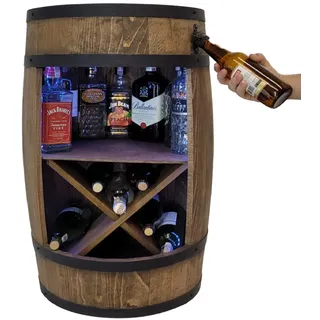 weeco Holzfass mit Flaschenöffner und Weinregal. Fassbar 80cm - Rustikale deko Barschrank - Hausbar RGB Weinrefal, Fassbier, Whisky Bar. Geschenk für Männer (Dunkelbraun/wenge)