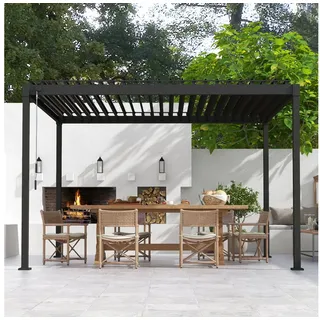 Mirador Pergola 80S Pavillon Terrassenüberdachung Anthrazit, (Packung), Stahl Anthrazit verstellbares Lamellendach 400 cm x 300 cm