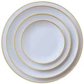 Quality Elegance Speiseteller Fine Bone China Weiß mit Goldrand, 43% Knochenasche, (4 St), Platzteller, Essteller, Dessertteller und Brotteller