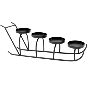 Metall Advents Kerzenständer in Schlittenform schwarz - 44 cm - Kerzen Halter für 4 Stumpenkerzen - Adventskranz Weihnachten Winter Tisch Dekoration