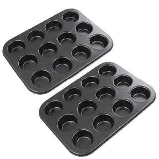 YOUNTHYE 2 Stück Mini Muffins Backform Mini Muffinblech 12er Edelstahl Schwarz Mini Muffinform Karbonstahl Mini Muffinbackformen Mini Muffinformen für Cupcakes, Brownies, Kuchen, Pudding 26 x 20cm