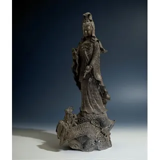 Asien LifeStyle Buddhafigur Buddha Figur Bronze Guanyin auf Drache 49cm groß