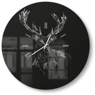 DEQORI Wanduhr 'Digitalisierter Hirsch' (Glas Glasuhr modern Wand Uhr Design Küchenuhr) schwarz 50 cm x 50 cm